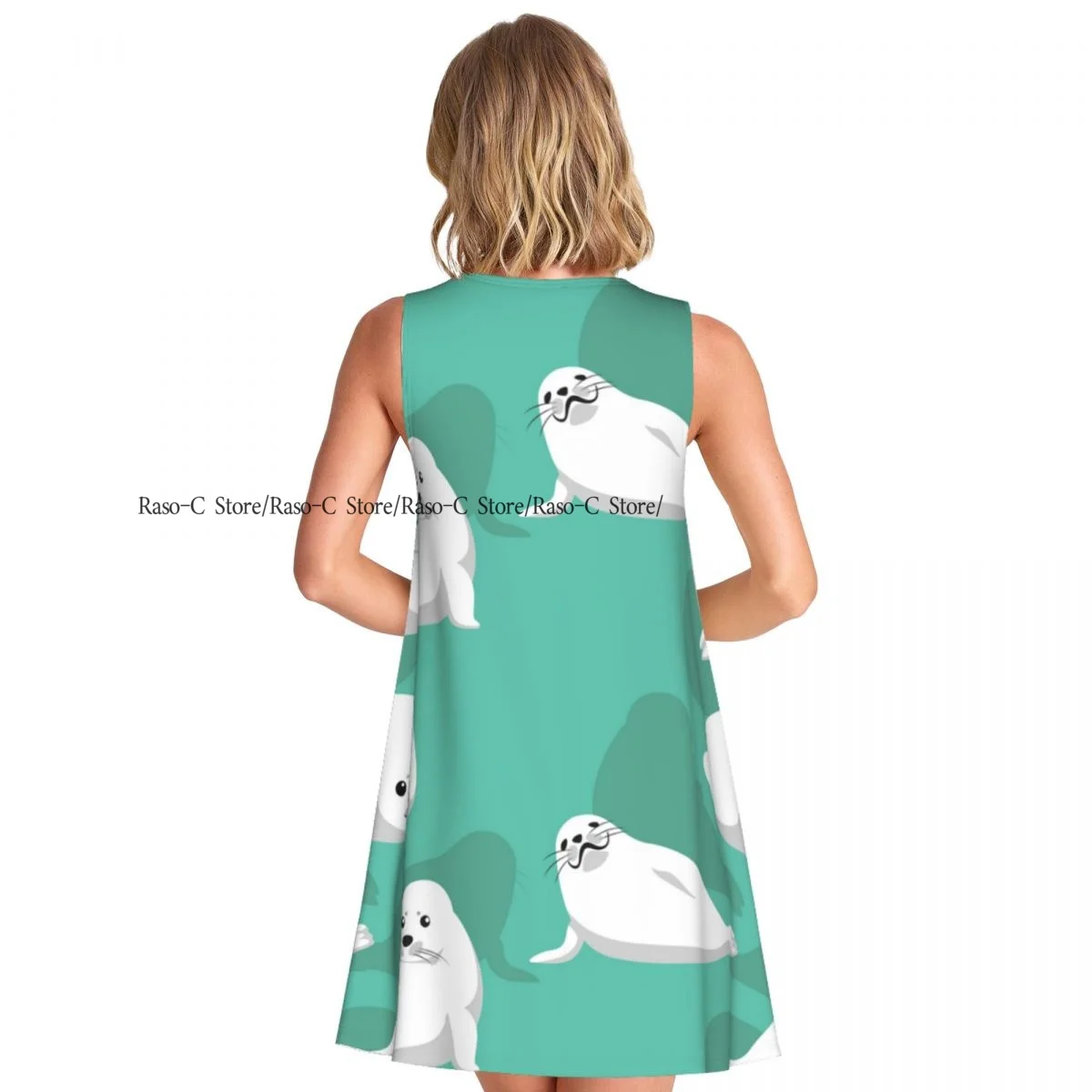 فستان نسائي Harp Seal Pup لطيف صيفي كاجوال تي شيرت لتغطية الشاطئ فستان بدون أكمام