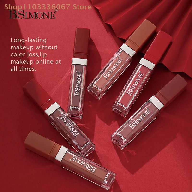 [MP]1Pc BSIMONE Brillo Labial Líquido Mate - Tinta Labial de Larga Duración a Prueba de Agua, para Adultos, Tonos Rojos