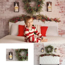 Merry Sparkle Headboard Backdrops Kids Girl Photography Props Child Adult Photocall Wreath Xmas Brick Wall Backgrounds