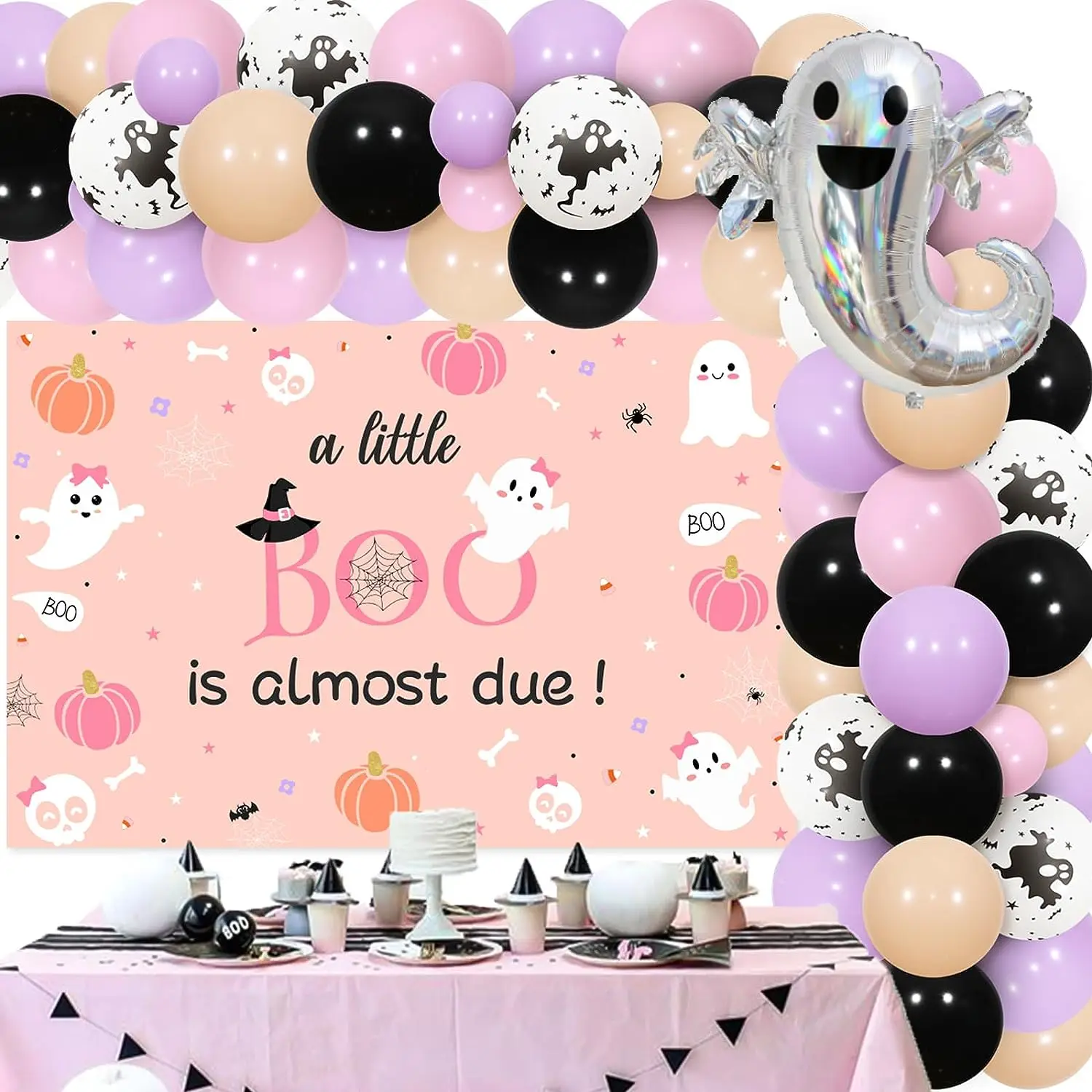 

Halloween Baby Shower Decorations Girl Pink Purple A Little Boo Is Almost Due Backdrop Pastel Halloween Balloon Garland Arch Kit