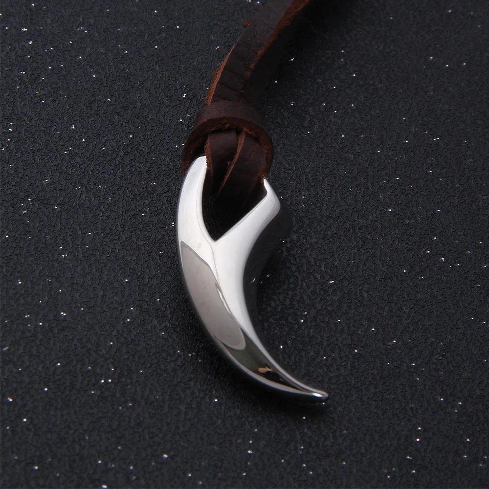 

Vintage Stainless Steel Viking Wolf Tooth Necklace Pendant Men Women Fashion Norse Wolf Tooth Leather Rope Necklace Jewelry