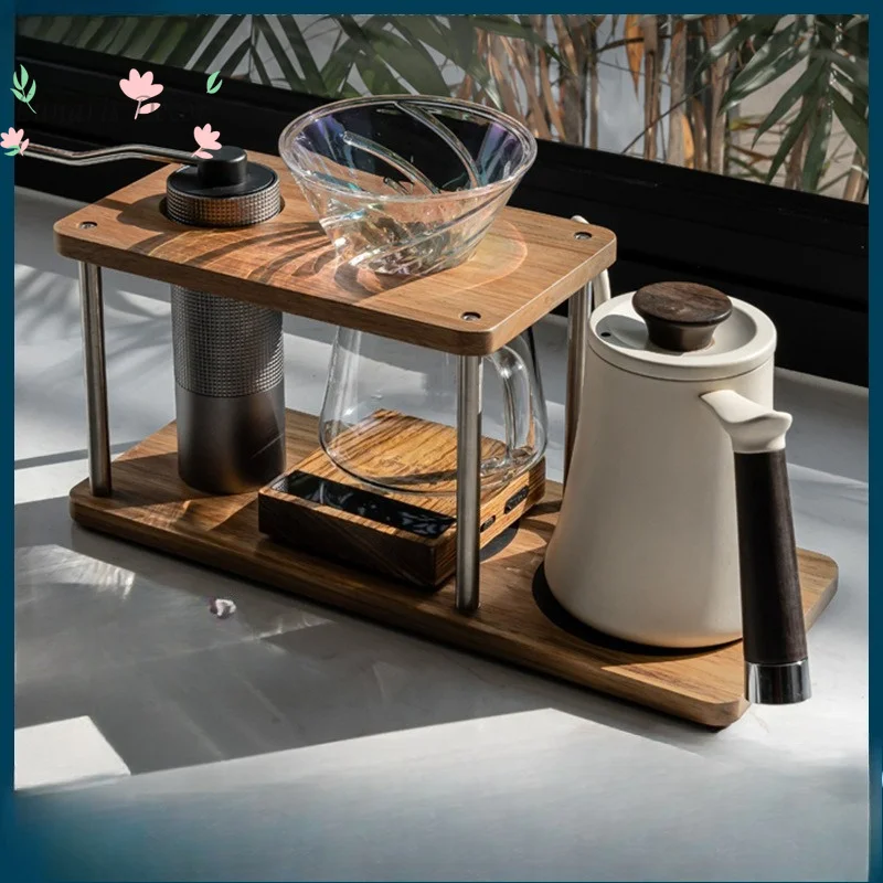 Solid wood pour-over stand, pour-over coffee set, storage for hand-ground coffee accessories, hand-shaken coffee equipment