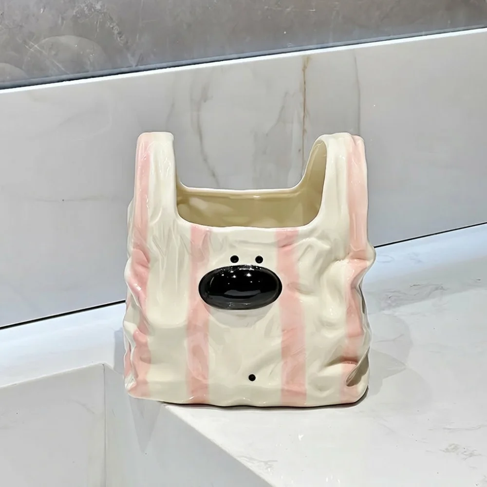 

Cute Handbag Style Ceramic Storage Box Novelty Puppy Shaped Toothbrush Toothpaste Holder Cartoon Makeup Brush Box Bathroom