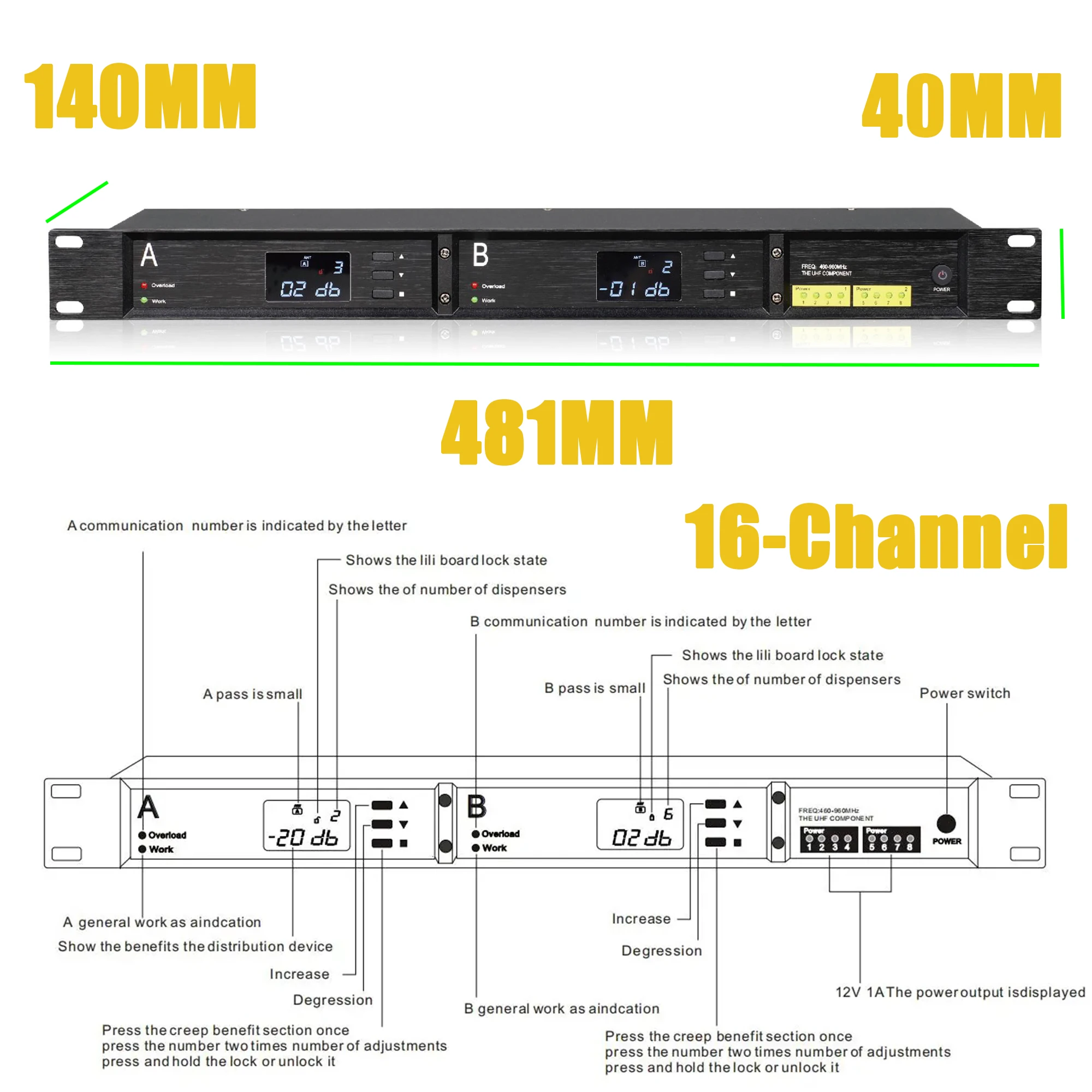 Imagem -03 - Betagear-uhf Professional Antenna Splitter Sinal rf Sistema de Distribuição Ua80 Pro Equipamento de Áudio 450-970mhz 16 Grupos