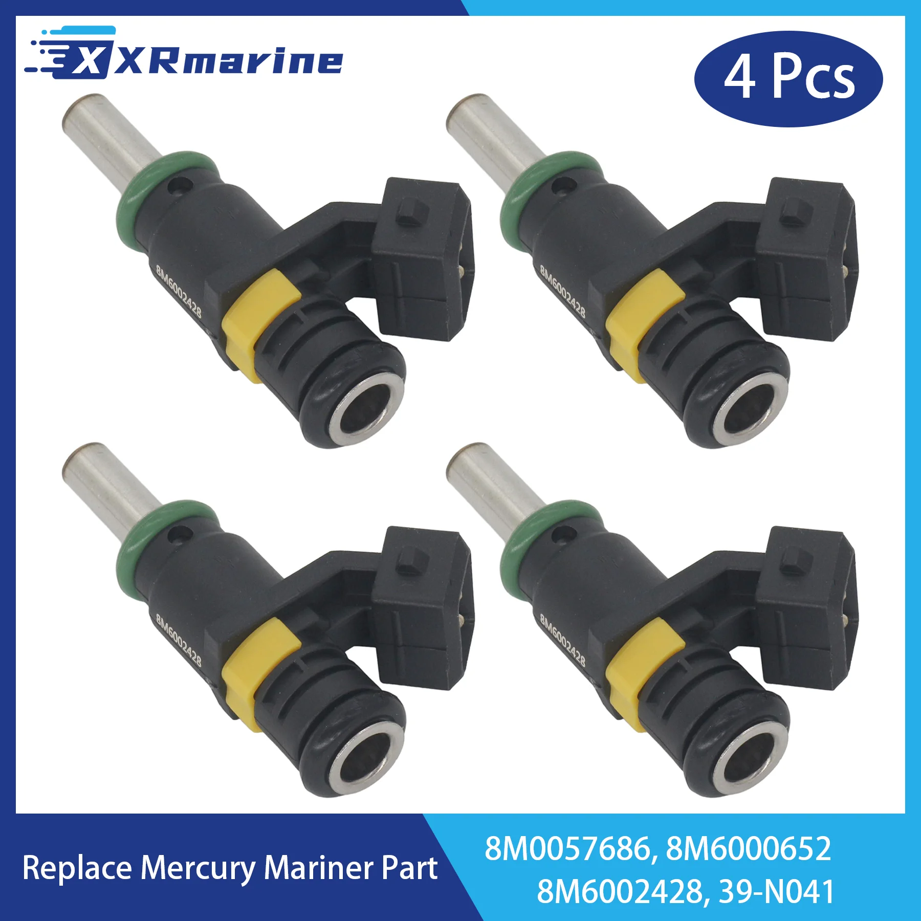 

4 Pcs Fuel Injectors 8 Holes 8M6002428 39-N041 for Mercury Mariner 65 75 80 90 100 115 HP EFI JET Outboard 8M0057686 8M6000652