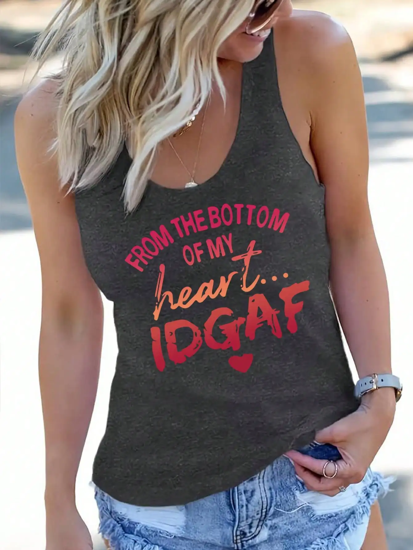 2026 Damen Sommer Neuheit Lässiges Slogan-Print Tanktop in Unifarben, Ideal für den Alltag und Reisen, Bequem zu Tragen – Detail 6