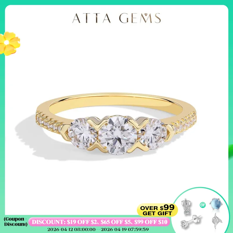 

ATTAGEMS 1.2CTW Кольца с муассанитом круглой огранки для женщин Три D VVS1 Алмазные настоящие 18-каратные 14 К 10 К Au585 Золото Свадебные обручальные украшения