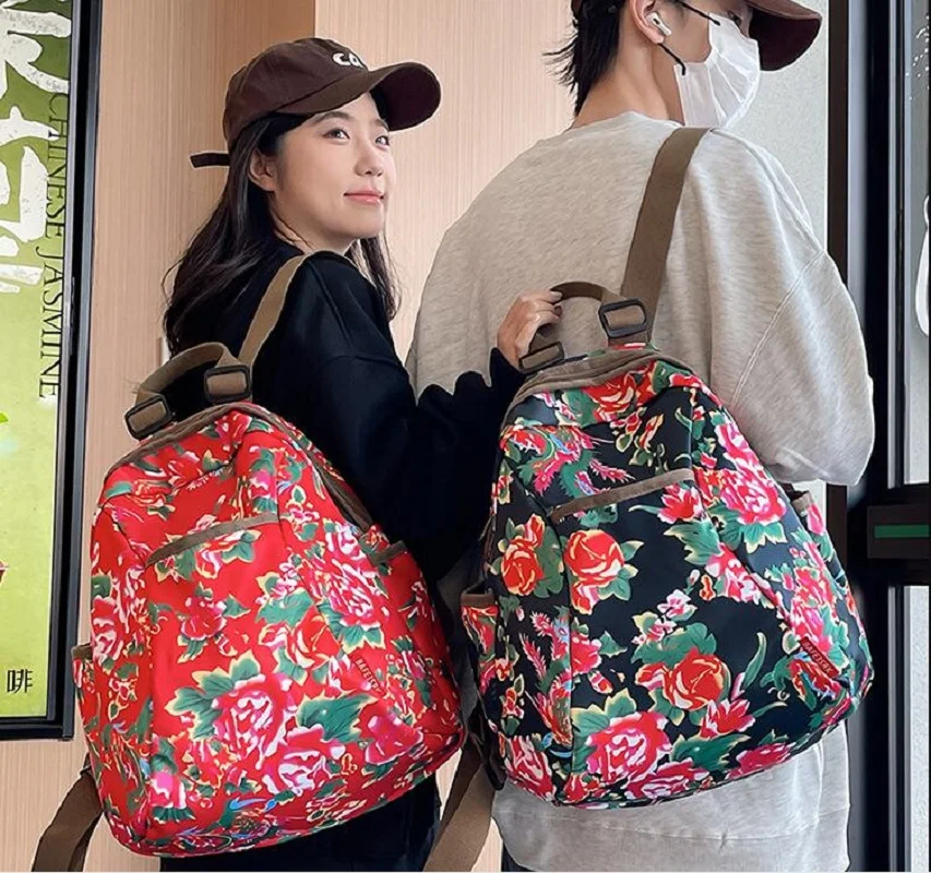 

2026 New Fashion Chinese Style Nylon Printed Backpack Men Women's Large Capacity Travel Shoulder Bags Totes Student School Bag