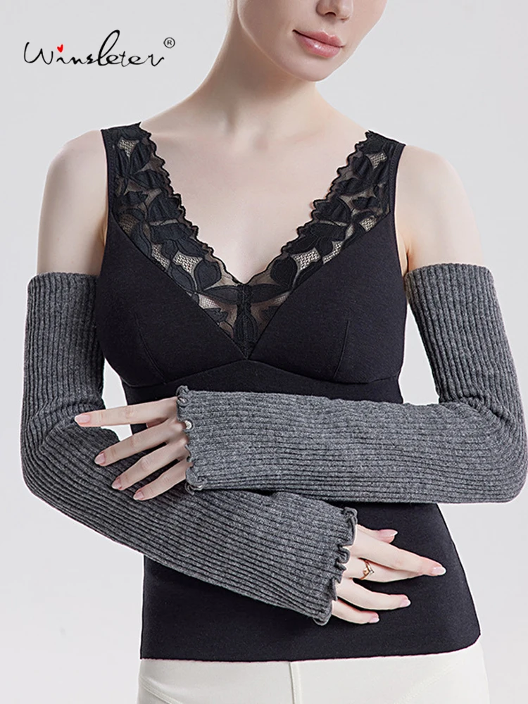 

Winsleter-Lining 100%Real Silk Gloves, Unisex Driving Keep Warm, Fashion Ruffled Knit Arm Gloves, 2025 Autumn Winter A57204CC