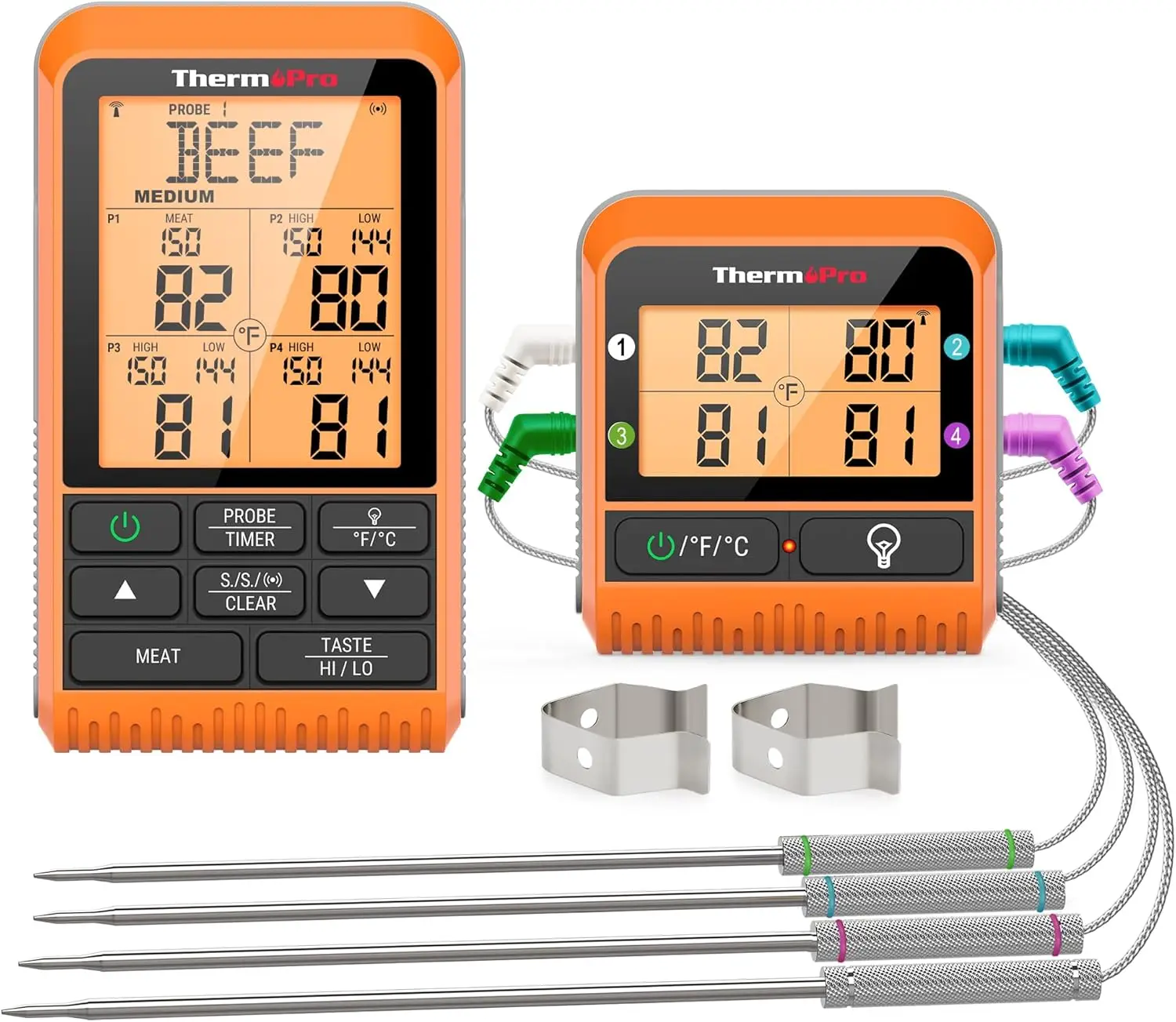 

Wireless Meat Thermometer with 4 Probes, 1000ft Range for Grilling and Smoking, Digital BBQ Temperature Indicator