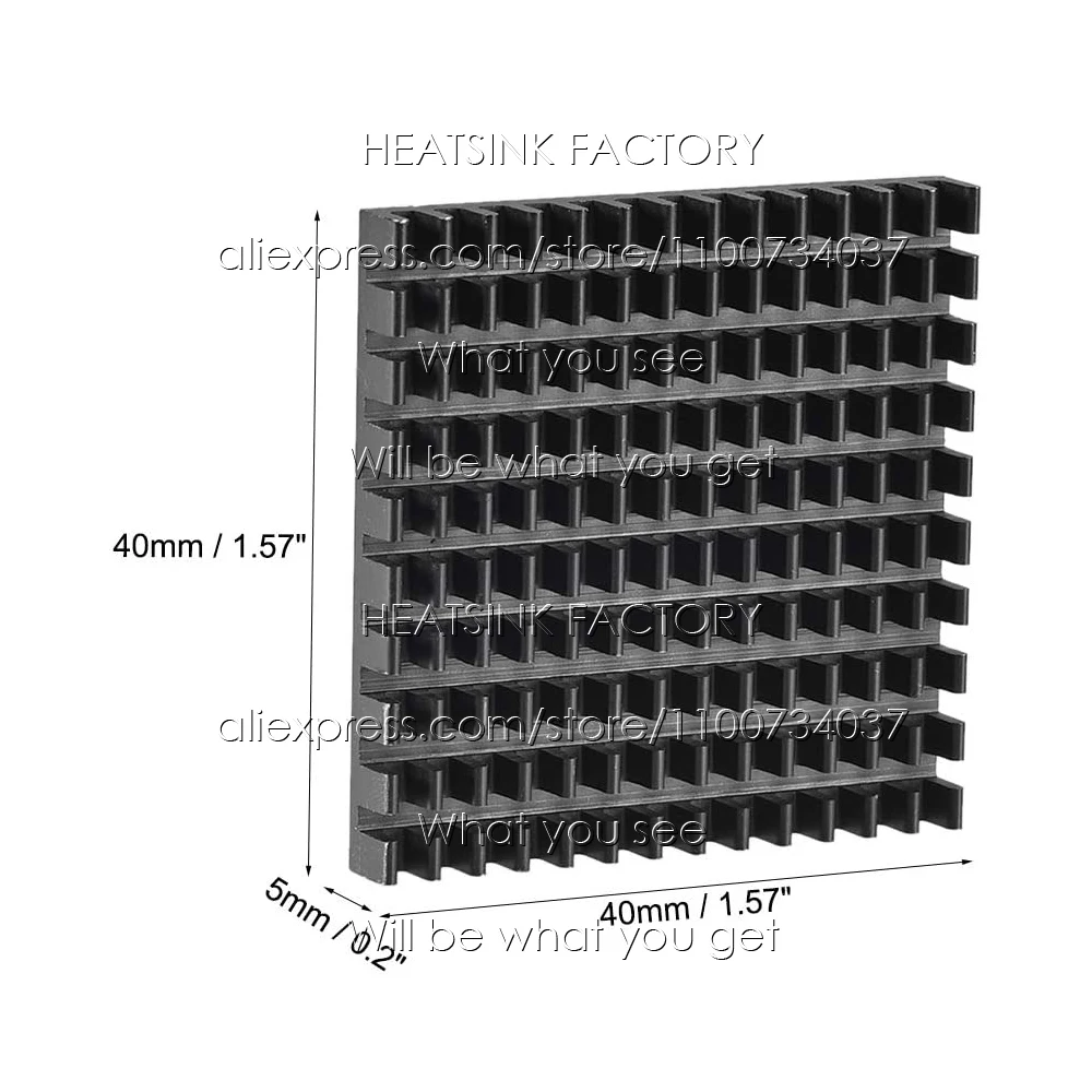 40x40x5mm Silver / Black Slotted Anodized Aluminum Heat Sink Cooler Radiator Heatsink With Thermal Tape Applied