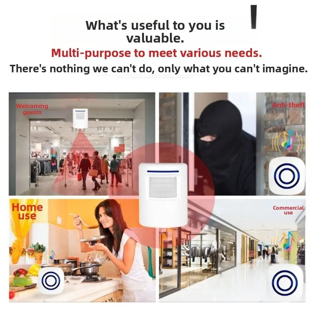 38 Chimes Wireless Doorbell Volume Adjustment Automatic PIR Infrared Sensor Long Transmission Range Plug-in Split Door Chime Kit
