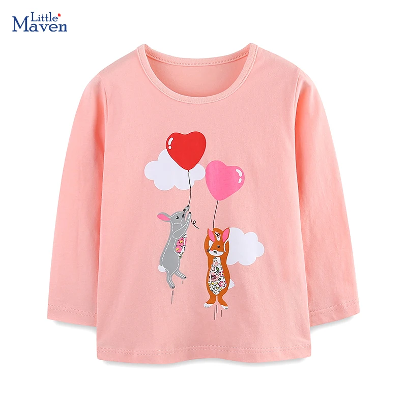 

Little maven Spring Autumn Pink Girl Princess T-shirt Cotton Kids Clothes Cartoon Love Balloon Print Tops Baby Girls Cute Tees