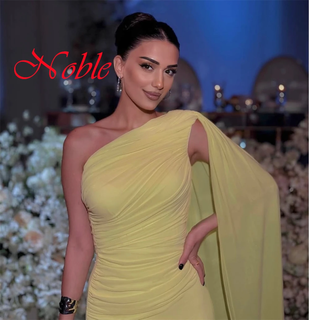 Customized Exquisite Yellow Chiffon Evening Dress High Quality One Shoulder Zipper Back Sweep Train Special Occasion Gowns
