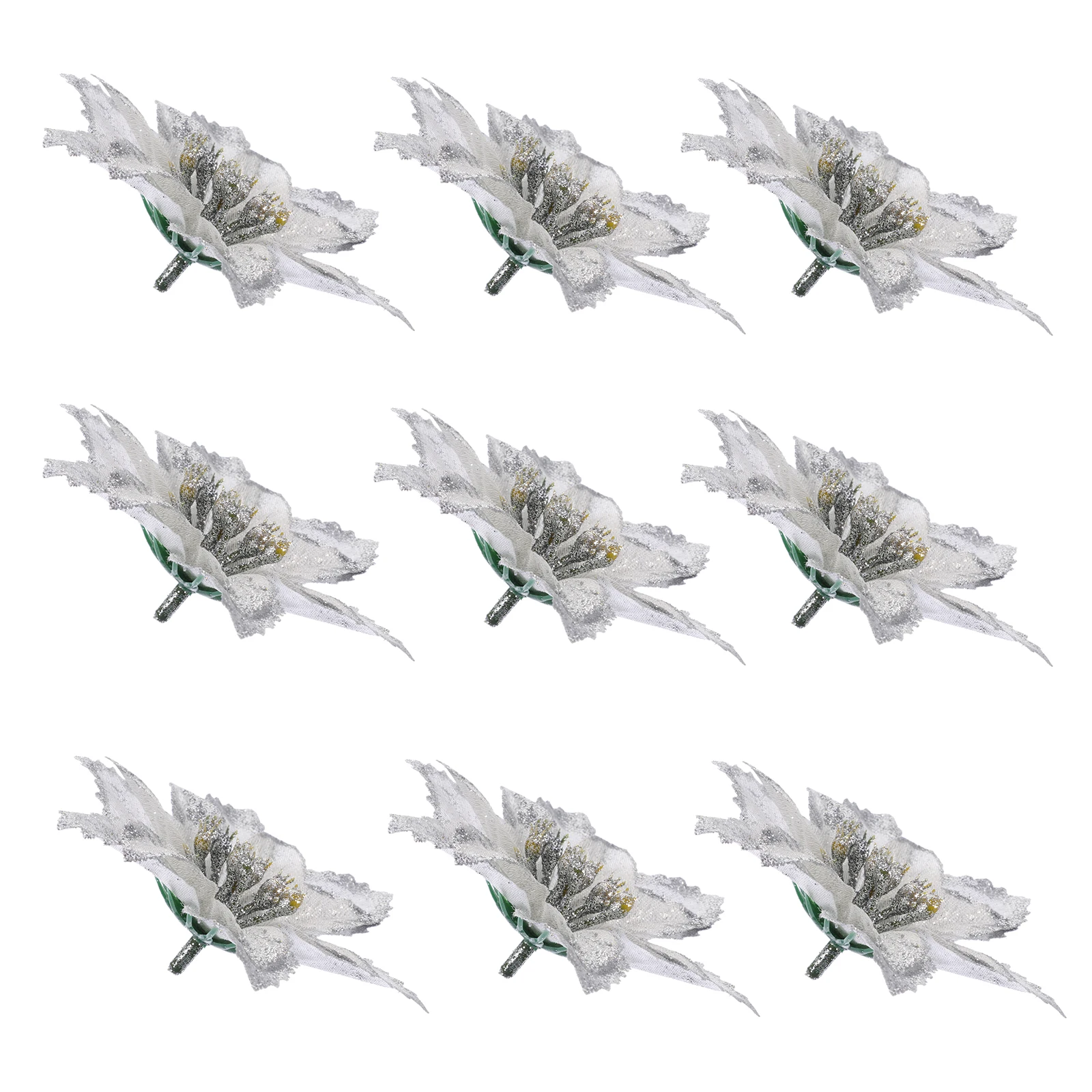 

24Pcs Simulated Flowers Silver Christmas Flower Decors Vivid Lifelike Xmas Tree Adornments Festive Decor Supplies