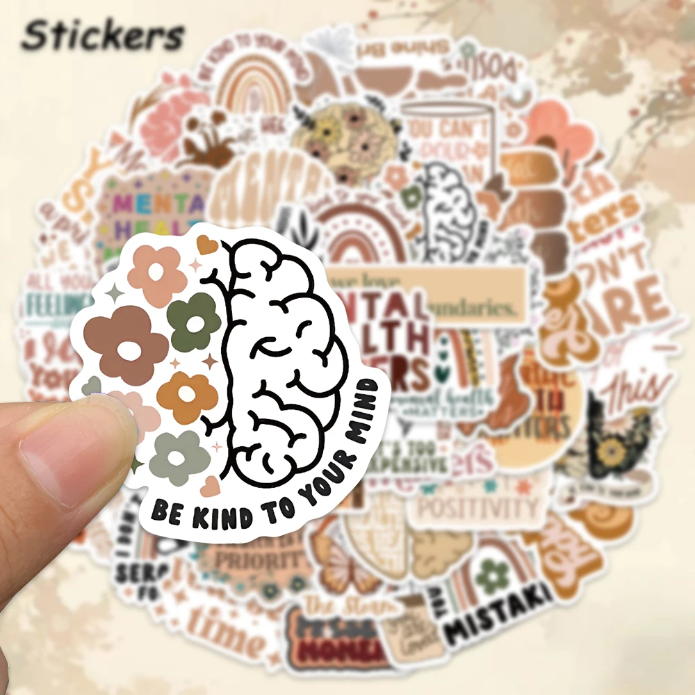 50PCS Boho Mental Healthy Stickers Retro Style Graffiti Decals For Laptop Luggage Fridge Skateboard DIY Waterproof Stickers