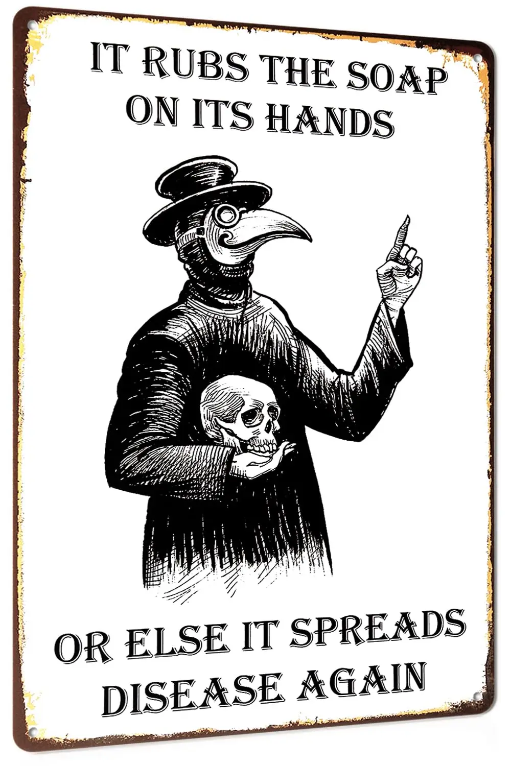 Gothic Bathroom Decor Wash Your Hand Plague Doctor Funny Restroom Wall Decor Tin Sign 8 X 12 Inch sign
