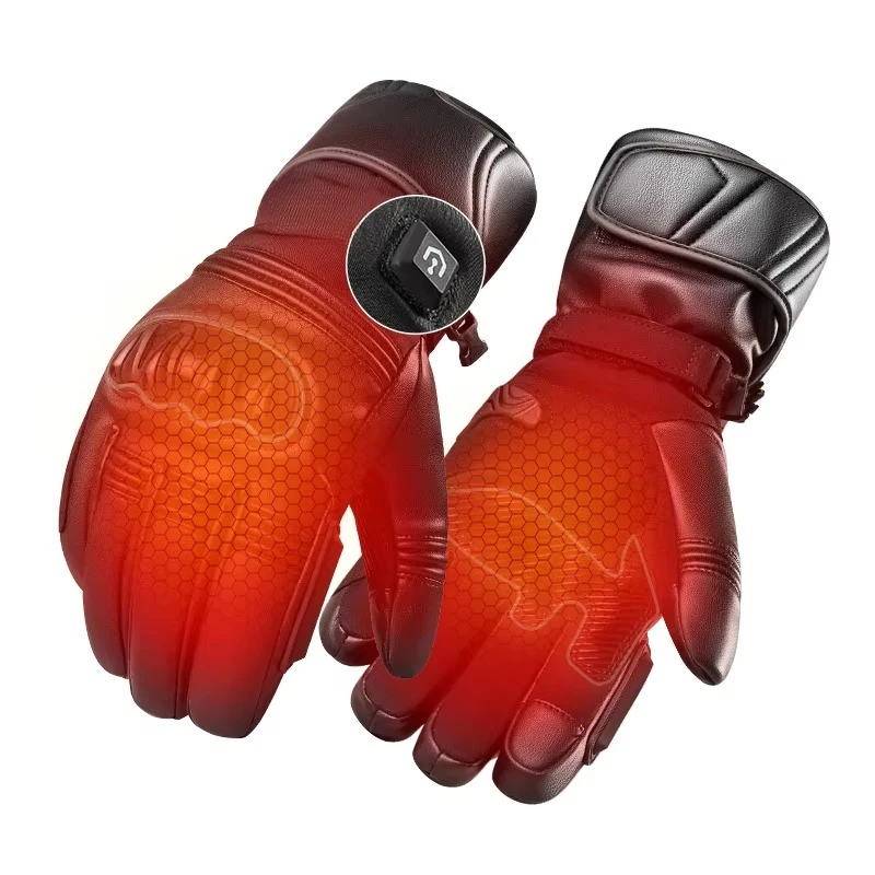 5V Electric Heated Cowhide Leather Gloves, Rechargeable Waterproof Touchscreen Winter Motorcycle Racing Skiing Gloves