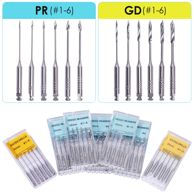 6Pcs/Box Dental Endodontic Gates Drills Reamers Stainless Steel Glidden Rotary Endo Files 28/32mm Engine Use Dentist Materials