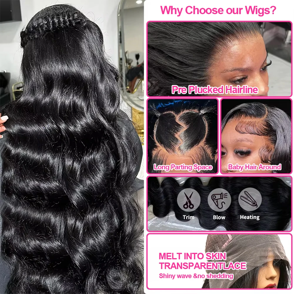 200 Density Body Wave Lace Front Wigs Human Hair 100% Transparent 360 Lace Frontal Wigs For Women 13x6 13x4 Human Hair Wigs image 2