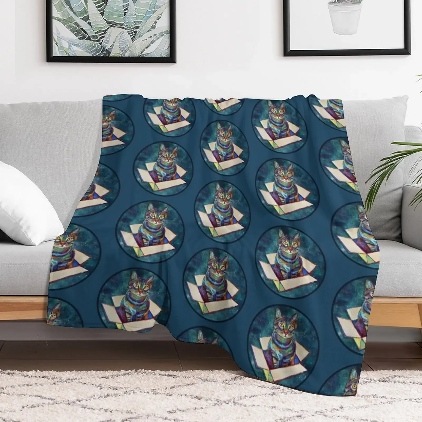 Galactic Cat in a Box by Robert Phelps Throw Blanket Warm Cozy Throw Blanket for Living Room Couch