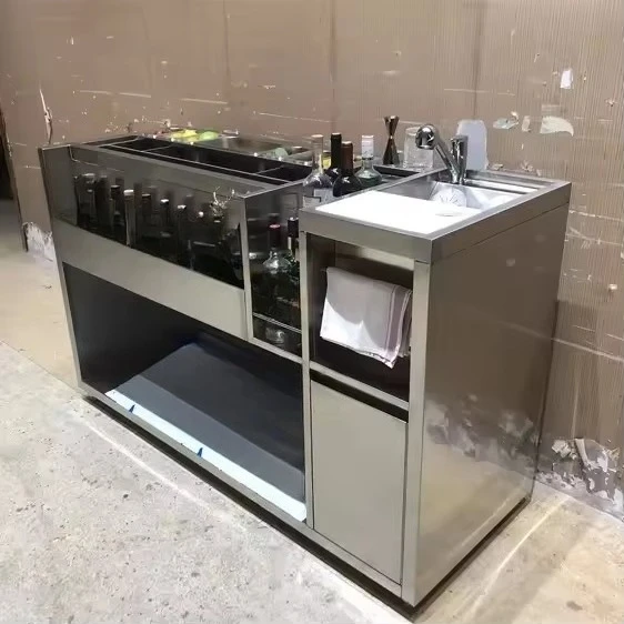 Commercial Stainless Steel Bar Station 304 Material Cocktail Bar for Storage Use