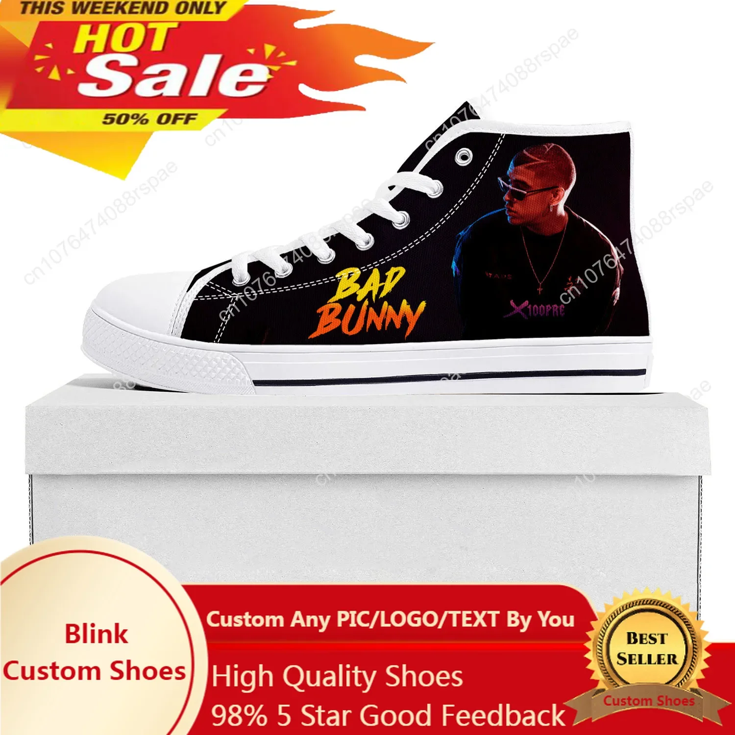 Bad Bunny-Baskets montantes en toile pour hommes et femmes, chaussures de couple, chaussures de haute qualité, adolescents, Benito, Antonio, Martínez, Ocasio, rencontre