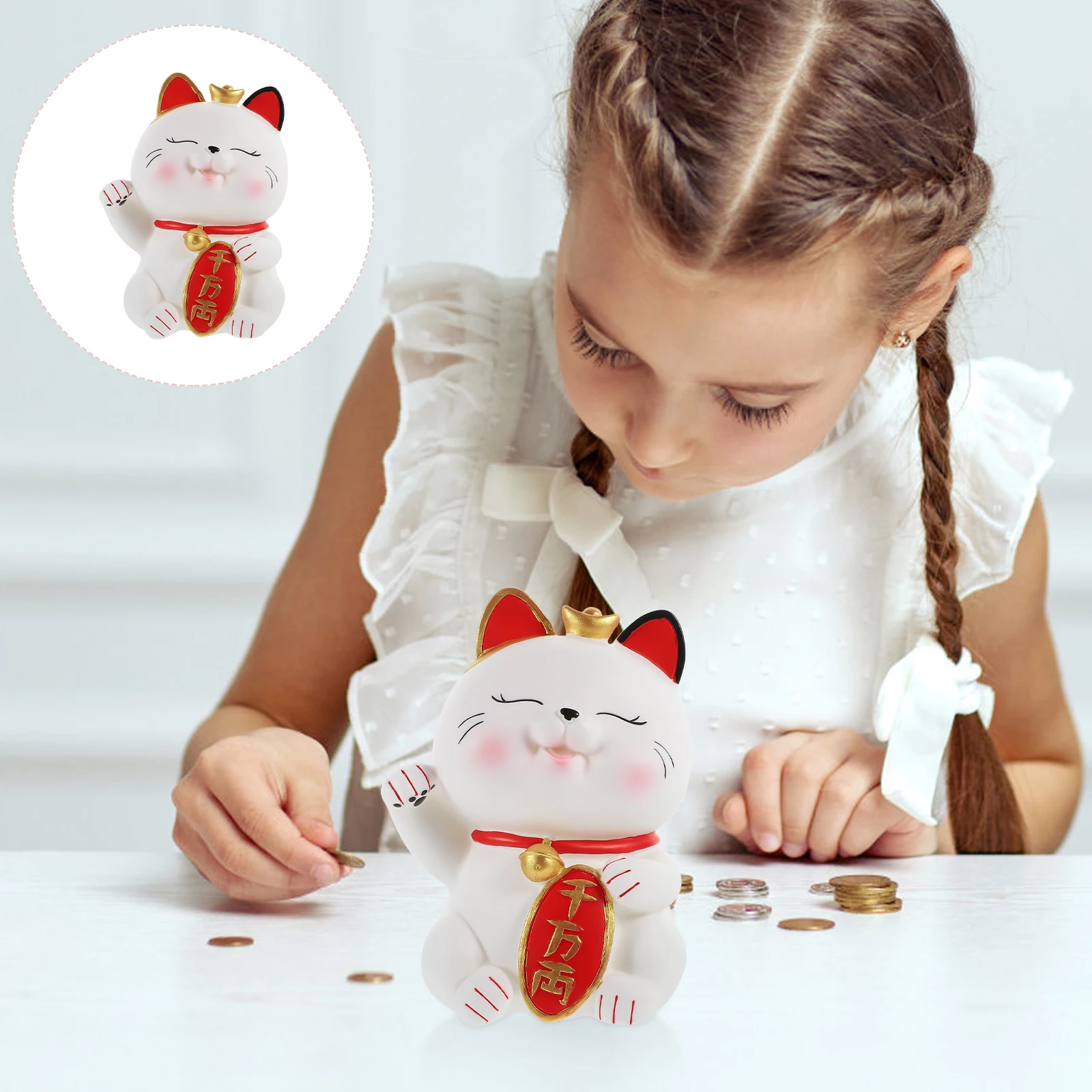 

Fortune Cat Piggy Bank Cute Coin Bank for Kids Bedroom Decor Statue Desktop Saving Jar Lucky Cat Gift Money Box