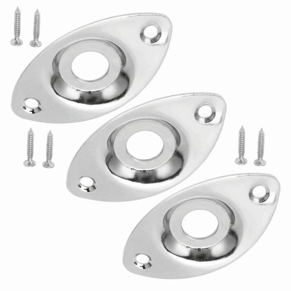 3PCS Metal Guitar Output Jack Plate Silver With Screws Electric Guitar Socket Plate Musical Instrument Jack Plate
