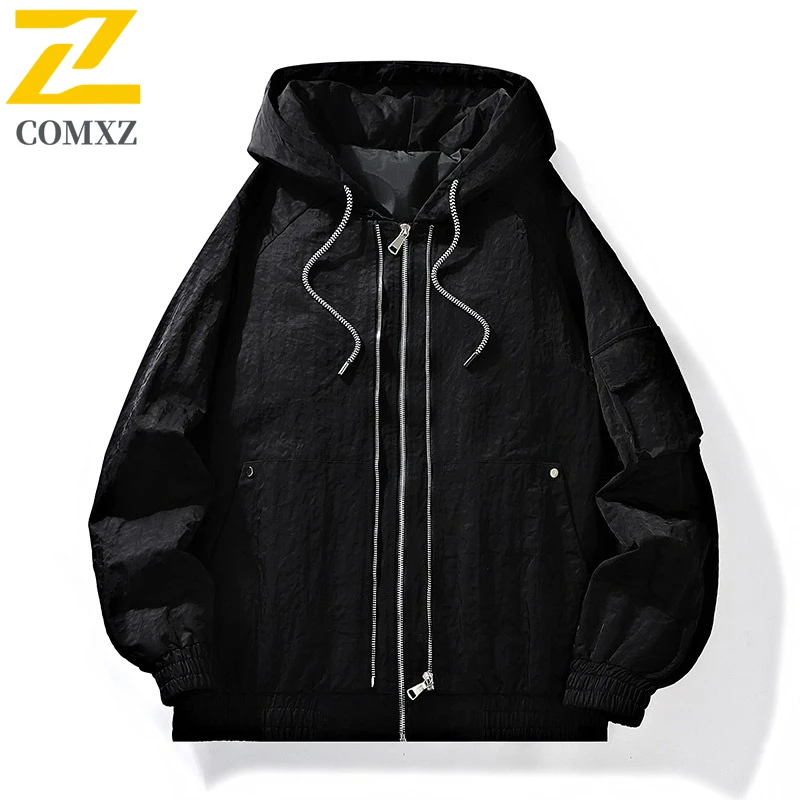 COMXZ New Mens Jackets 2025 Casual Outdoor Working Comfort Jacket Fashion Hooded Lightweight Spring Autumn Plus Size Outerwear
