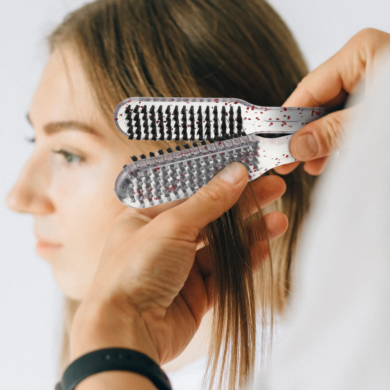 

Hair Straightening Comb Transparent Handle V-Shaped Design Heat Resistant Double Sided Detangler Wet Comb Salon