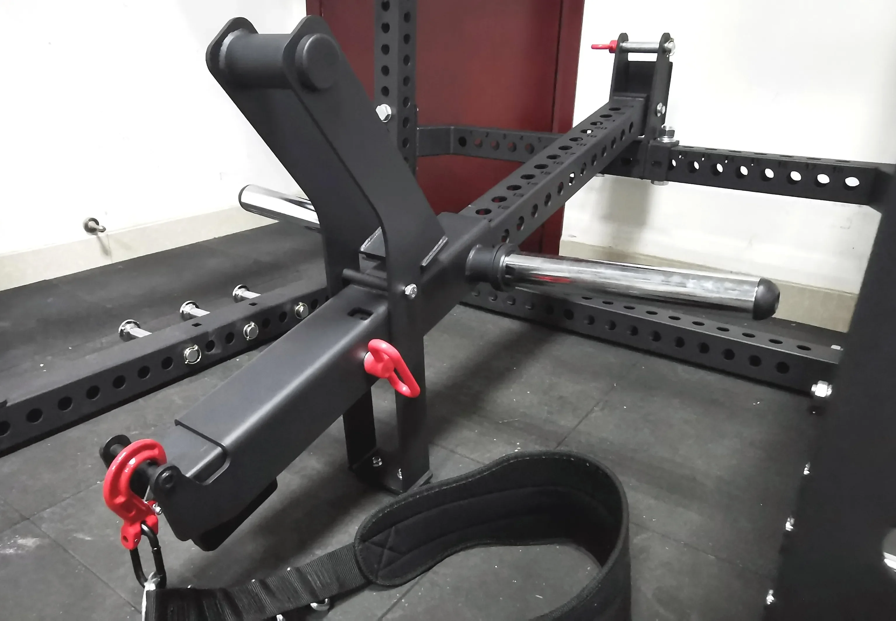 Squat rack attachment, belt squat, pull back