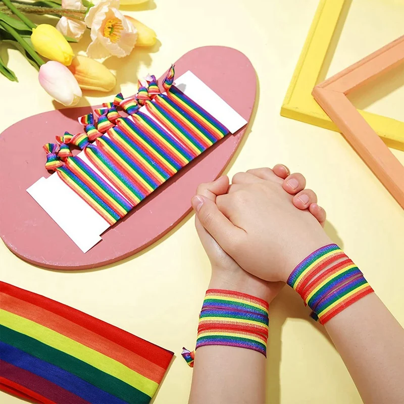 100PCS Pride Month Unisex Rainbow Bandana Gay Pride Handkerchief Wristband Wrist Strap Wrist Band