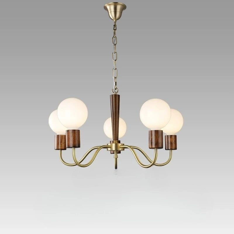 

Japanese Retro Living Room Ceiling Chandelier Walnut Color Copper Light Bedroom Study Restaurant Nordic Magic Beans Hanging Lamp