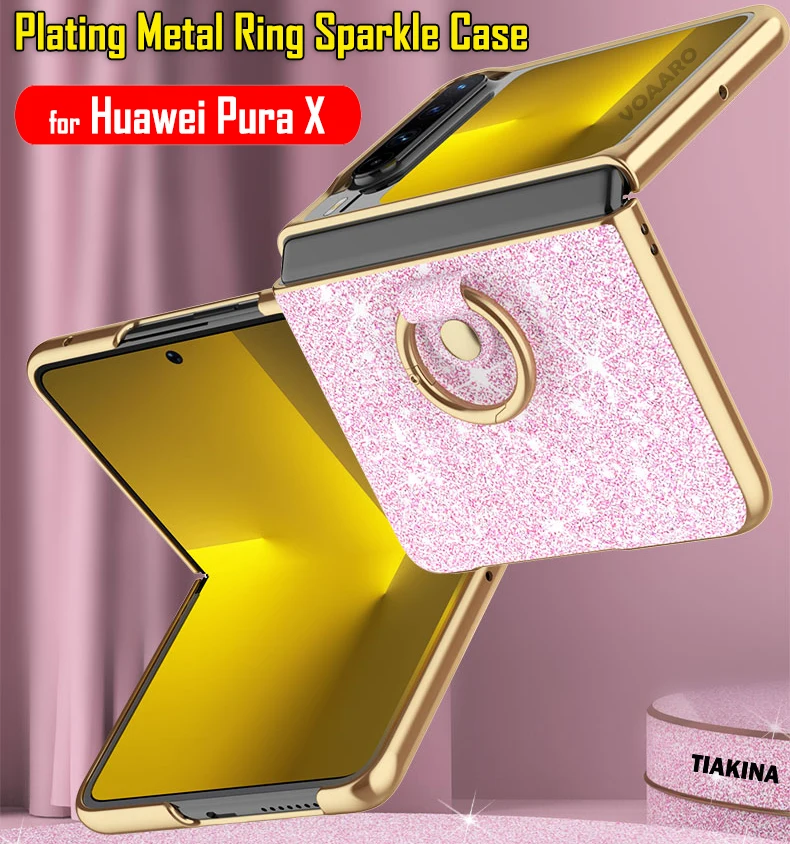 

Luxury Plating Glitter for Huawei Pura X Case for Huawei Pura X Metal Ring Stand Case Cover Full Protective Phone Capa