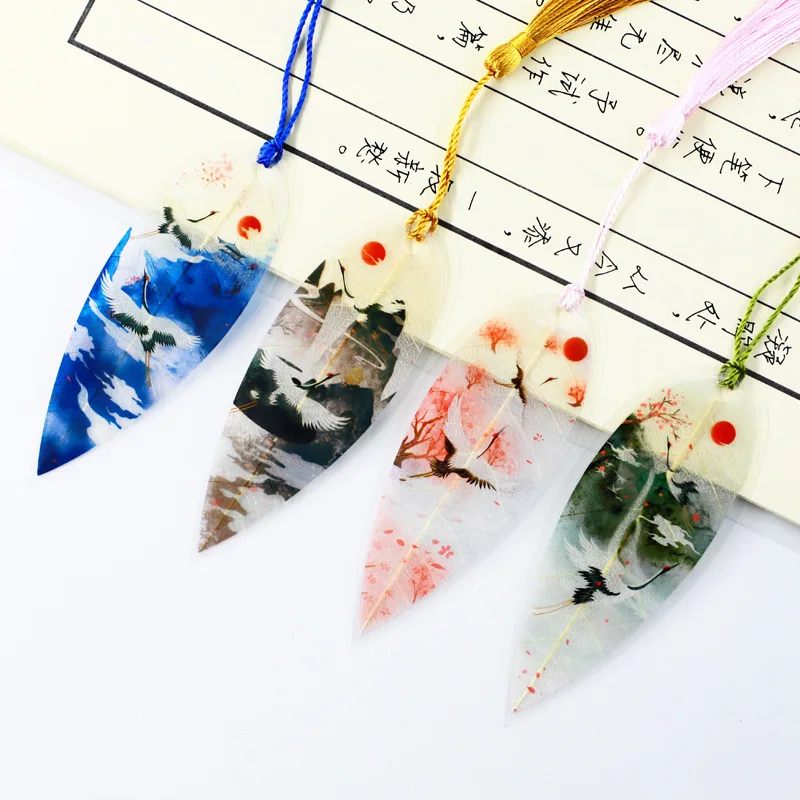 Natural Vein Bookmark Retro Leaves Vein Antique Leaf Vein Book Mark Pages Paper Tassel Bookmarks for Book Office School Supplies