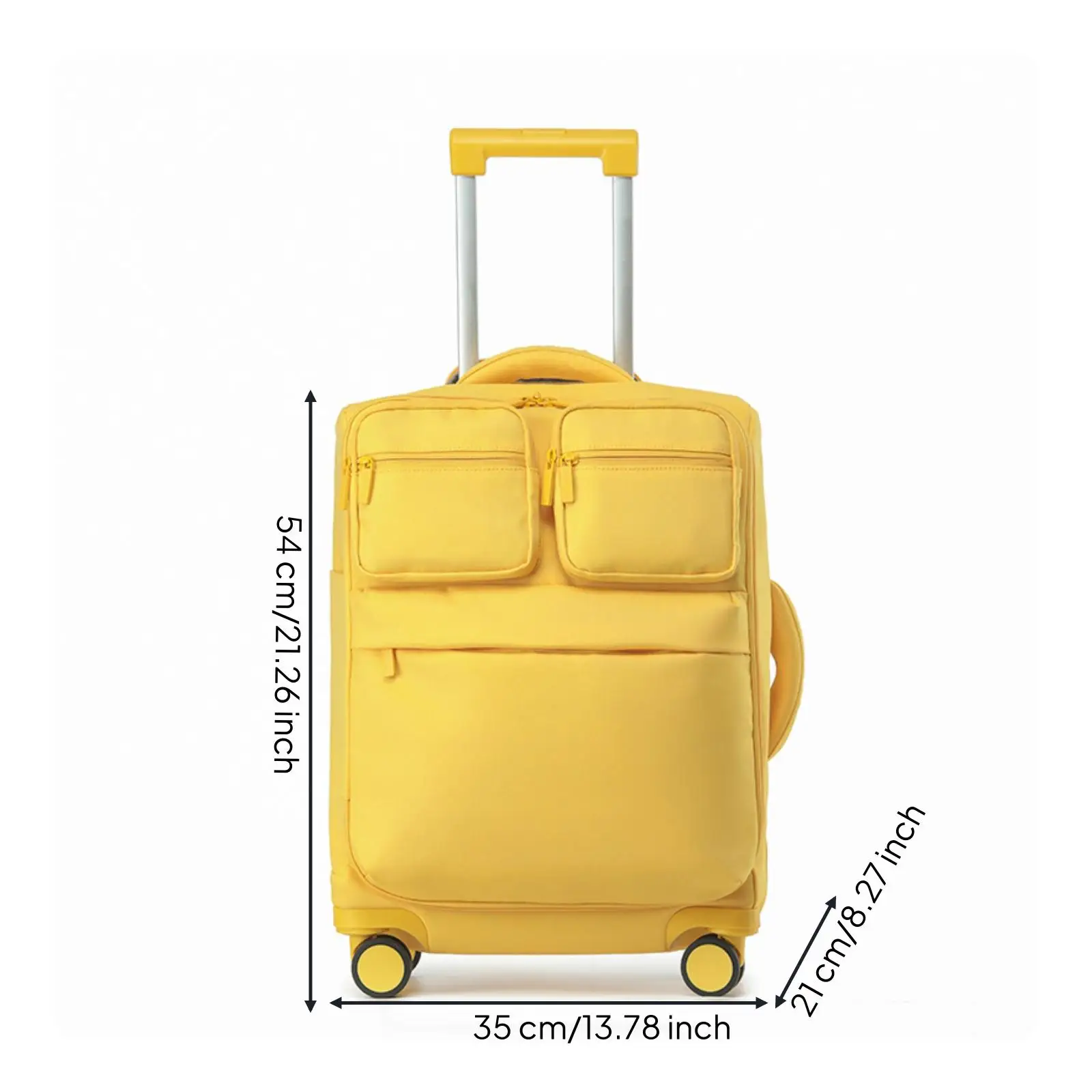 Flexible Nylon Travel Bag with Wide Handle and Four Spinner Wheels for Commuter Cabin Suitcase