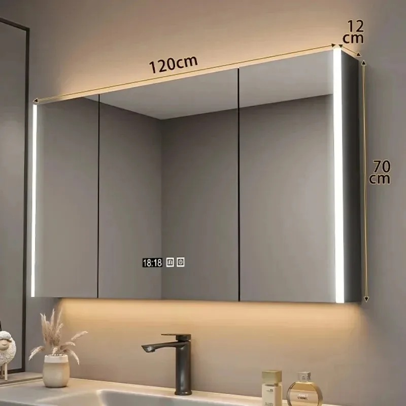 Умный зеркальный шкаф для ванной комнаты с подсветкой, скандинавская противозапотевающая мебель для ванной комнаты из цельного дерева, зеркало с шкафчиком для хранения M