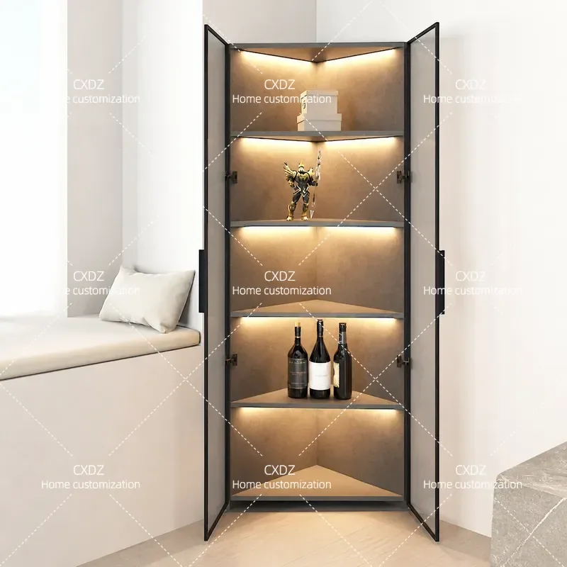 Corner Cabinet Triangle Shelf for Living Room Bedroom Wall Mounted Floor Standing Corner Storage Unit Side Organizer