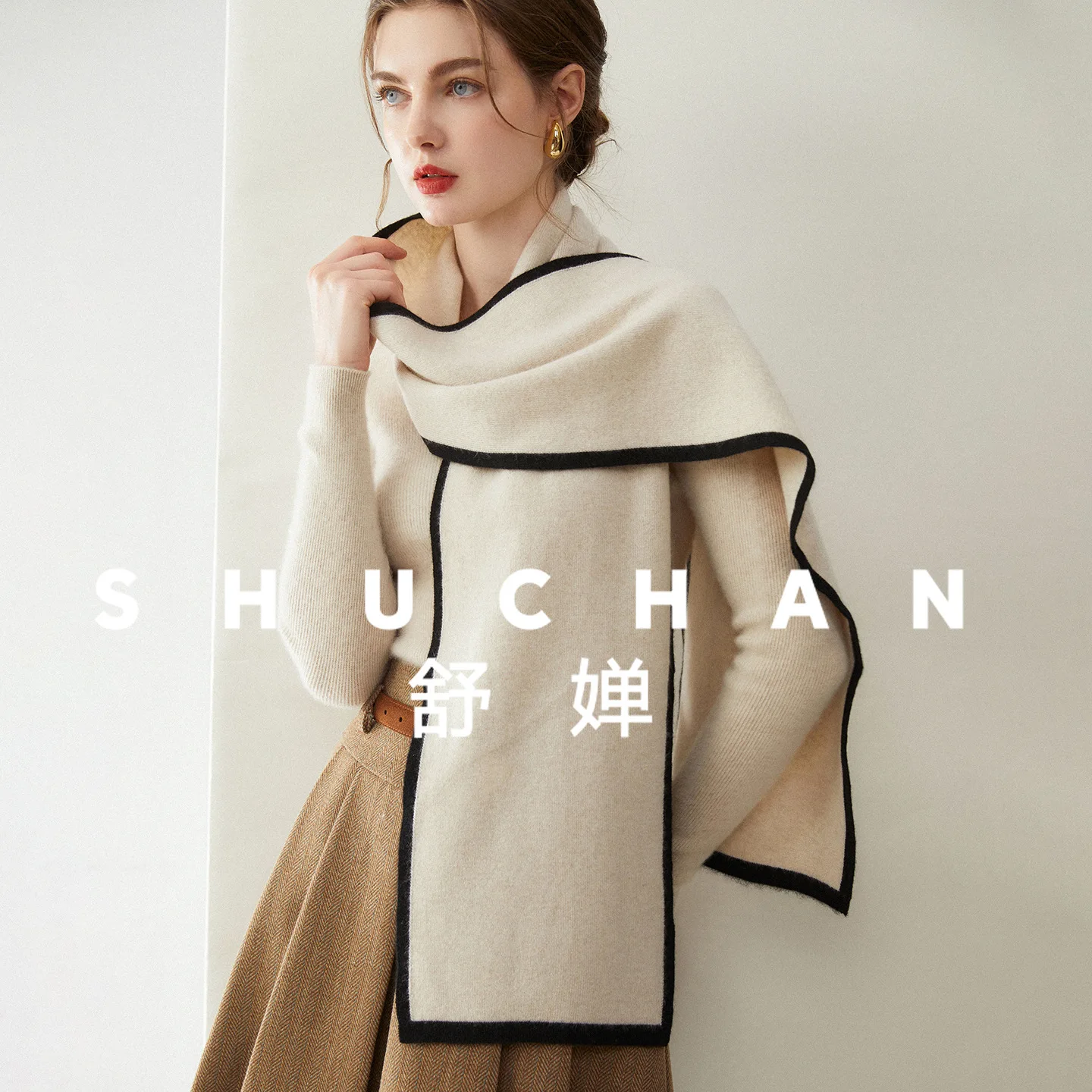 289 جرام الخريف والشتاء جديد 100% الكشمير وشاح المرأة الكشمير الخريف والشتاء بسيط اللون مطابقة الدافئة