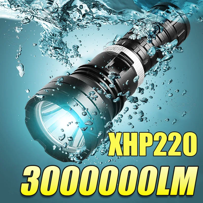 

3000000LM Scuba Diving Flashlight XHP220 LED Underwater Light Magnet Switch Professional Diving Torch Amphibious Outdoor Lamps