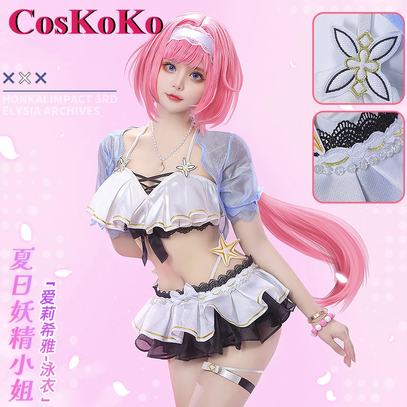 

CosKoKo Elysia Cosplay Anime Game Honkai Impact 3 Costume Lovely Sweet Summer Beach Swimsuit Women Party Role Play Clothing S-XL