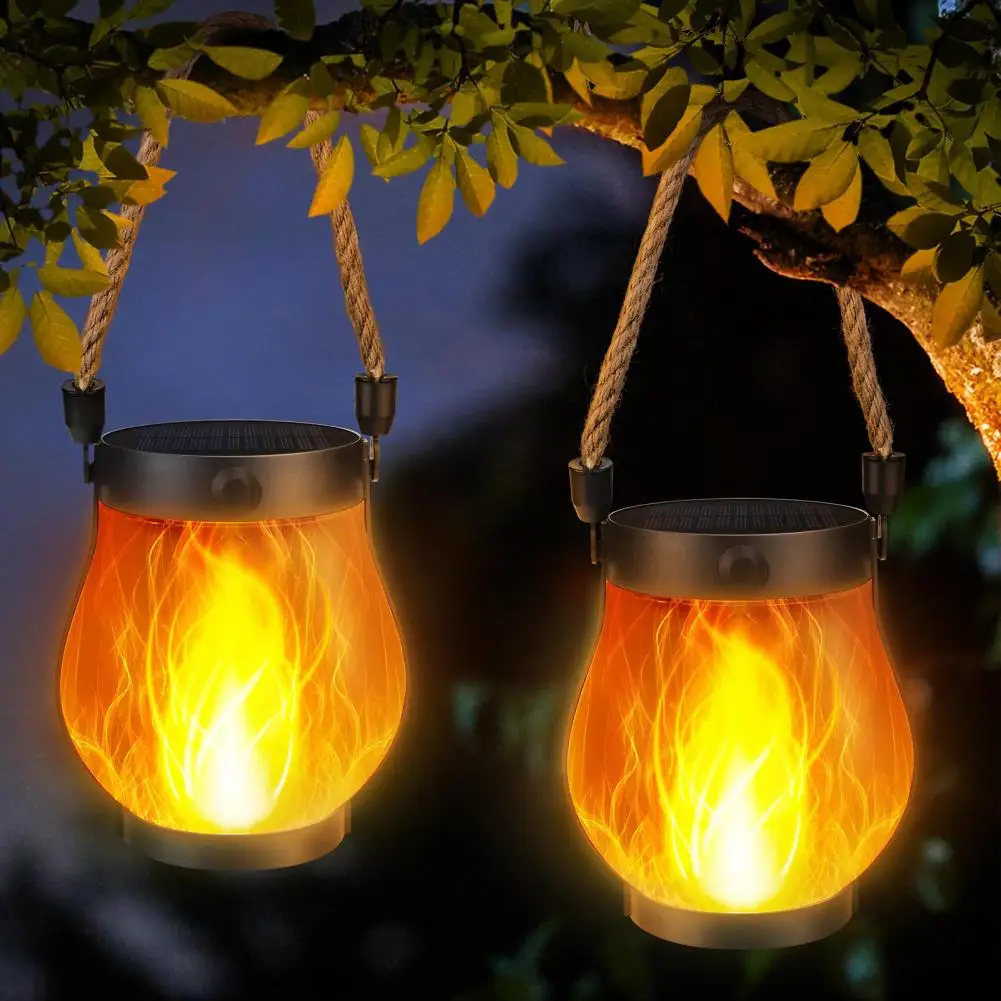 Solar Lantern Lights Waterproof Flickering Flame Garden Light Decorative Solar Hanging Lantern with 2 Modes for Yard Patio Decor