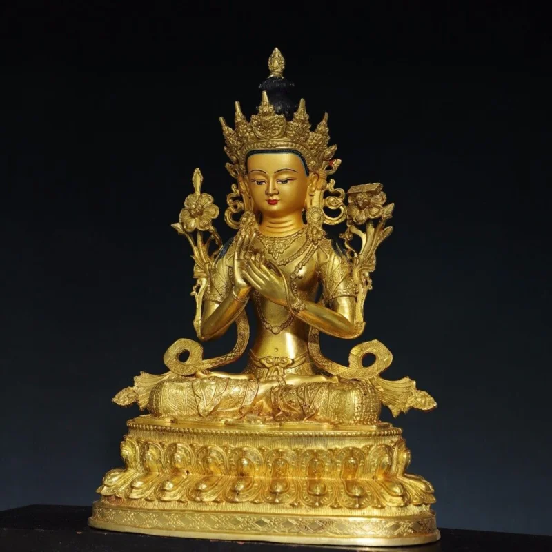 

16.9" Antique Tibetan Buddhism temple Bronze gilt white Tara Bodhisattva statue