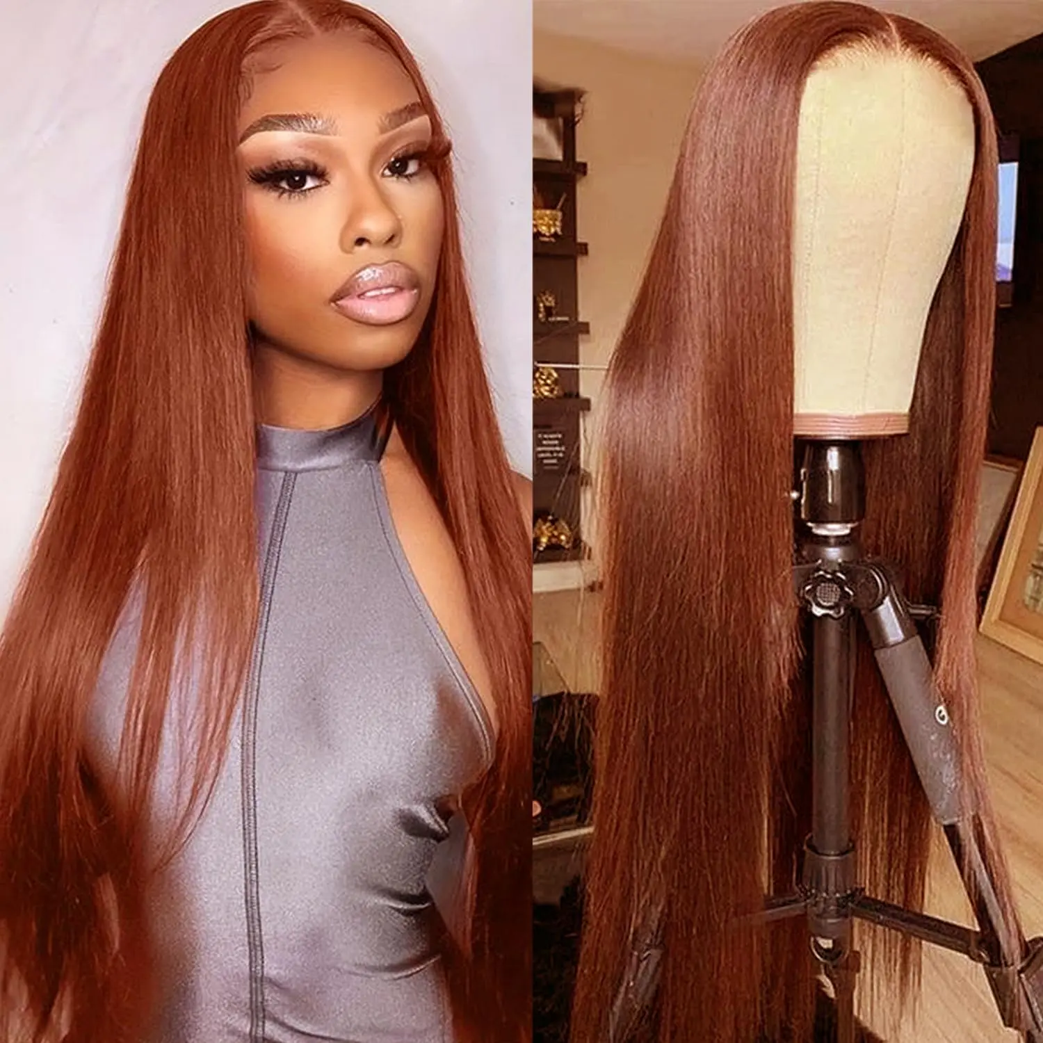 Reddish Brown 13x6 Lace Front Human Hair Wigs Pre Plucked Red Brown Straight 13x4 Lace frontal Wig Brazilian Hair