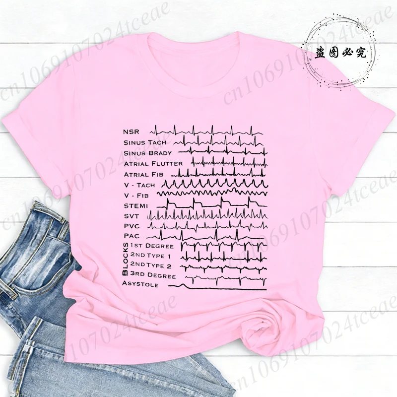 EKG Rhythm Heartbeat Graphic T-Shirts Unisex Casual O Neck Short Sleeve T Shirt Fashion Streetwear ECG Pulse Print Tees Tops