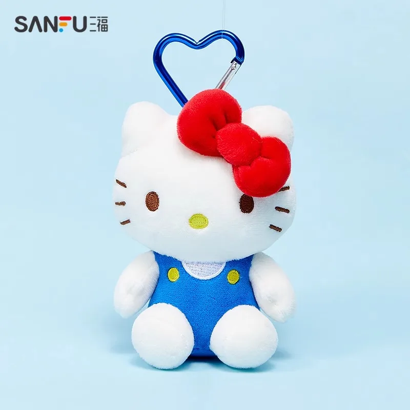 Genuine Sanrio Hello Kitty Cute Blue Keychain Car School bag Pendant Kids Plush Toys Keyring Plushier Birthday Thanksgiving Gift