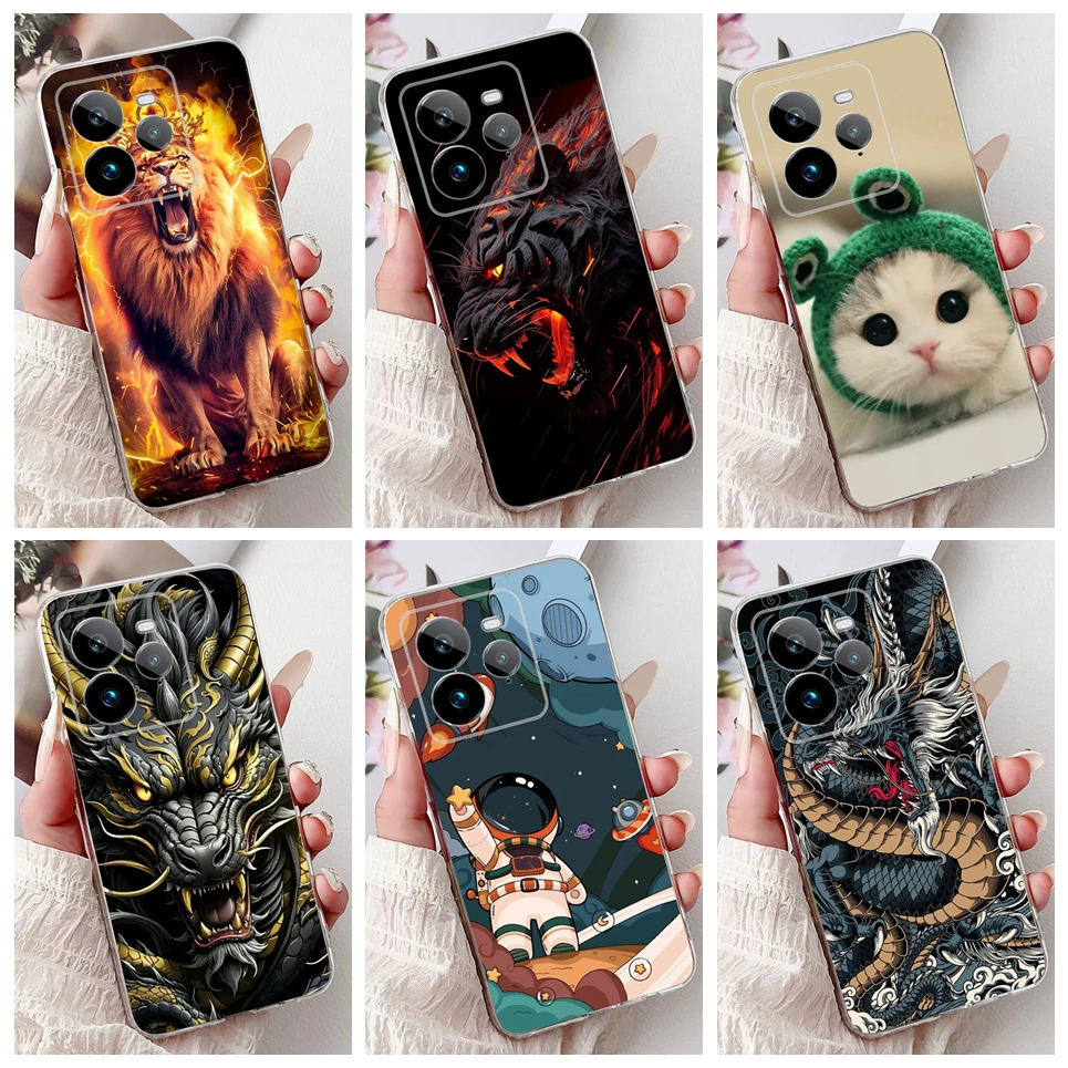 

For Realme GT 7 Pro GT7 Pro RMX5010 RMX5011 Back Cover Cool Cartoon Dragon Astronaut Animals Phone Case Soft Silicone Clear Etui