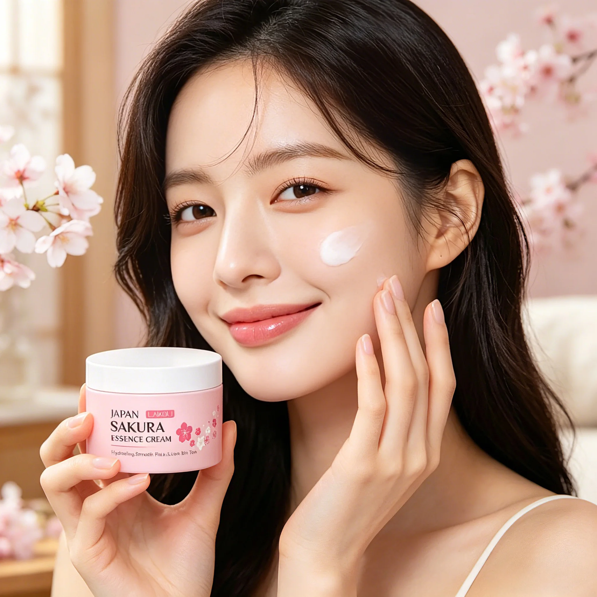 Crema Facial LAIKOU con Esencia de Sakura Japonesa, Hidratante, Suaviza las Líneas Finas, Unifica el Tono de Piel, 25/60g