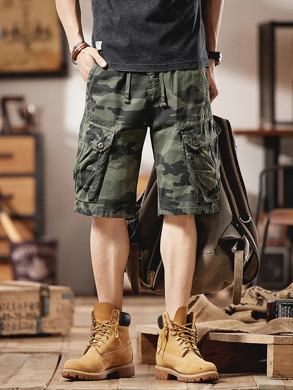

American Retro Camouflage Workwear orts Men's Summer Thin Trendy Loose Casual Five-Quarter Pants Straight Leg Youthful Ener...